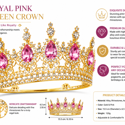 Pink Crystal Queen Crown