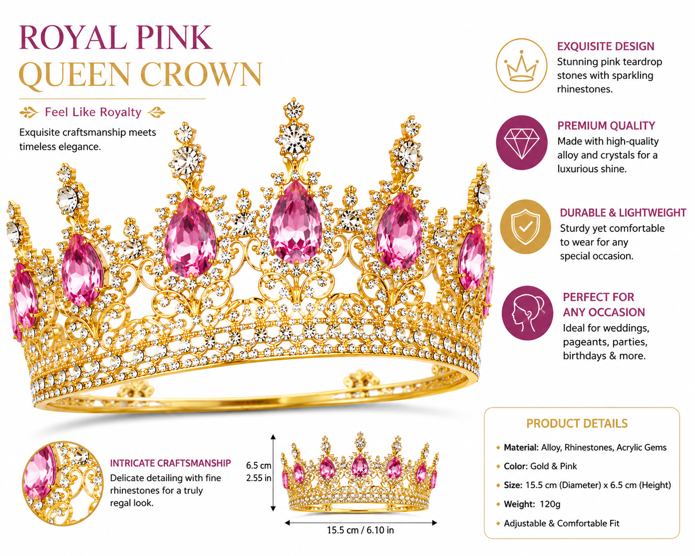 Pink Crystal Queen Crown