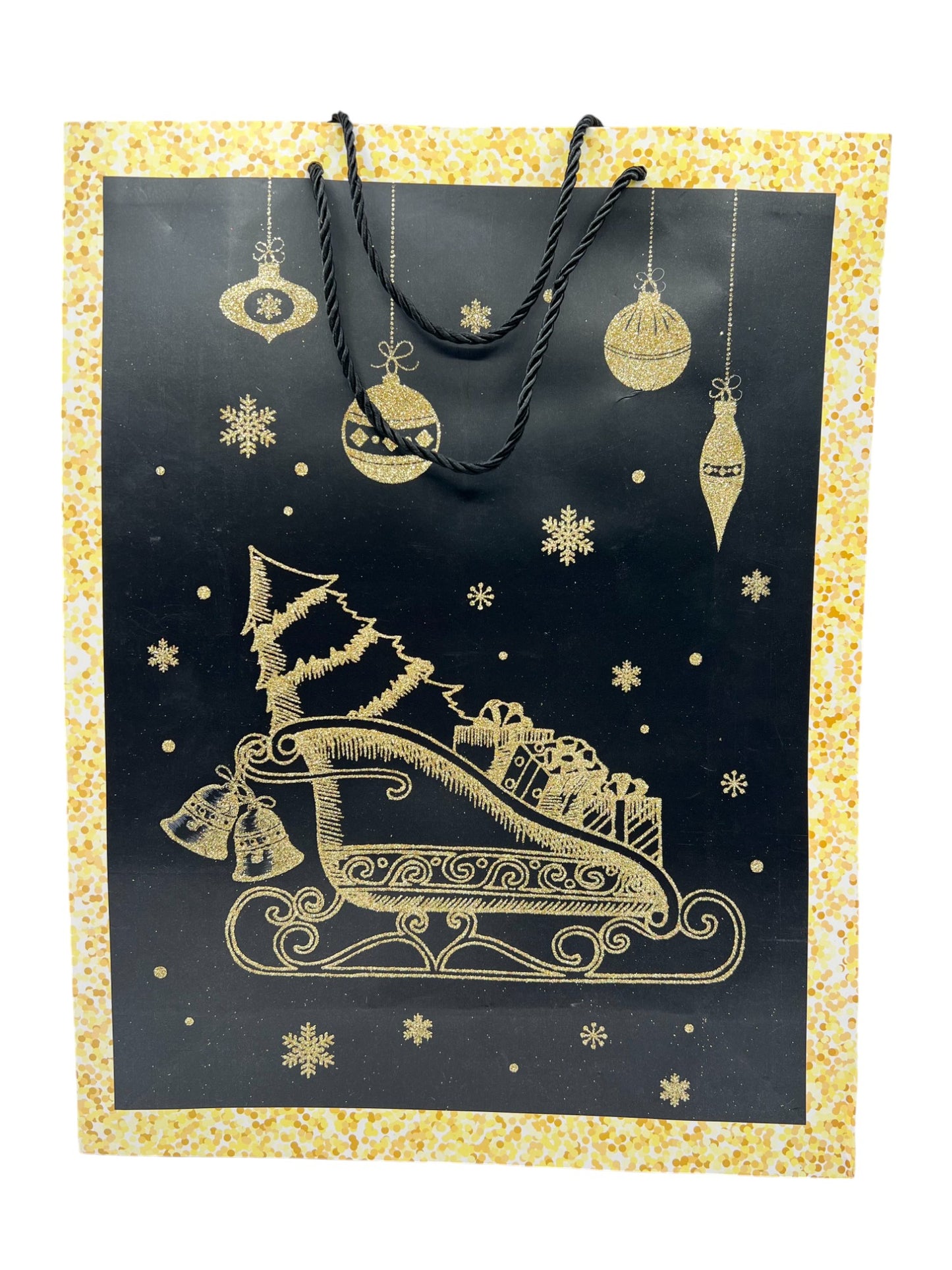 Festive Christmas Party Gold Foil Santa Sleigh Gift Paper Bag  - Jumbo Size 31x40x12 cm