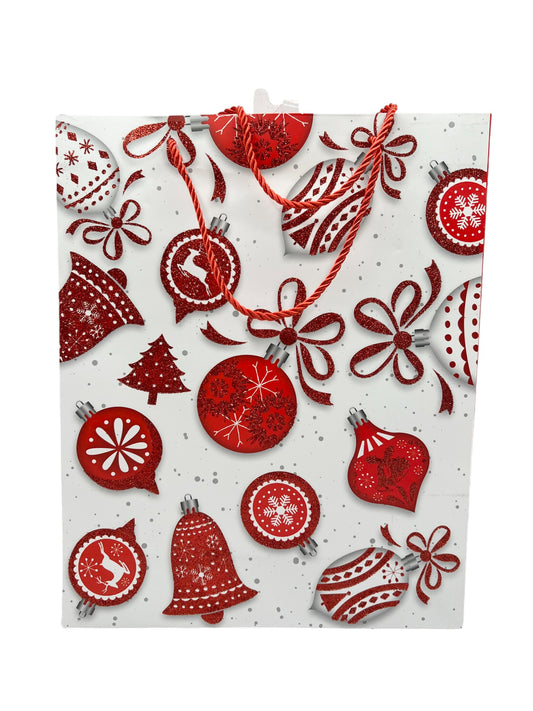 Festive Christmas Party Red & Silver Ornament  Paper Bag - Size Large - 26x32x10 cm