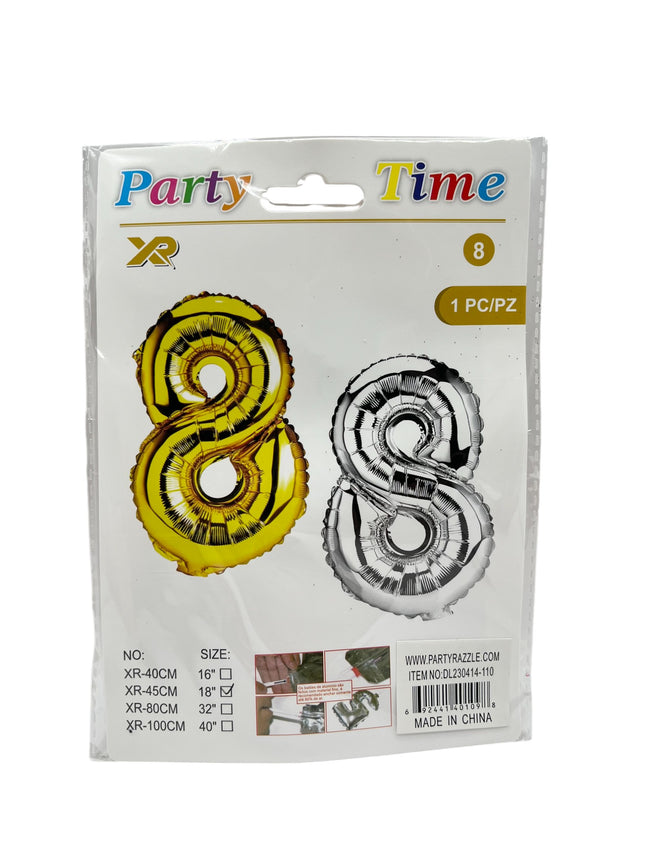 18" Number Balloons: Silver and Gold