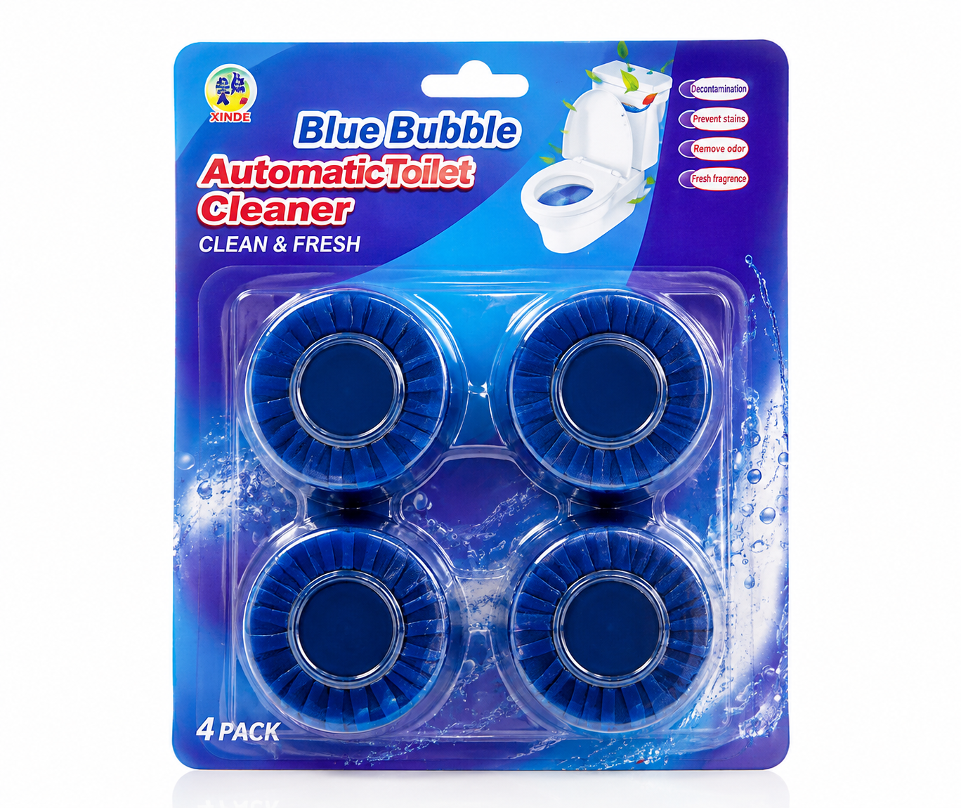 Automatic Toilet Bowl Cleaner Tablets – Blue Bubble Clean & Fresh, 4 Pack