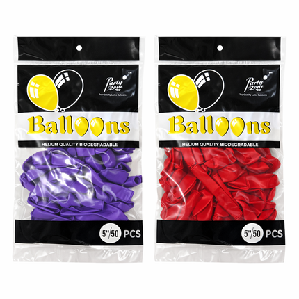 5" Latex Balloon -50ct White, Black, Red,Royal Blue, Gold, Silver, Purple,Lavender,Baby Pink,Hot Pink