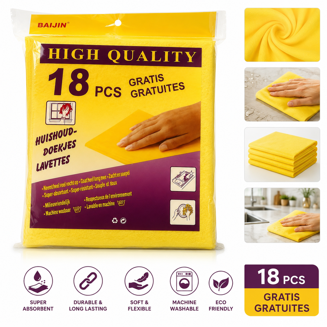 Microfiber Cleaning Cloths 18 Pack – Super Absorbent Kitchen & Household Towels