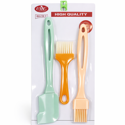 3-Piece Baking Silicon Brush Set – Spatula, Pastry Brush & Scraper