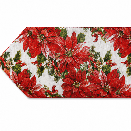Christmas Poinsettia Table Runner with Tassels 33 x 180 cm