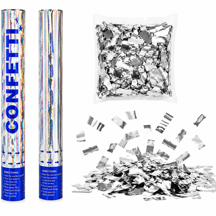Party Popper - Silver Metallic Confetti Cannon Set 60cm