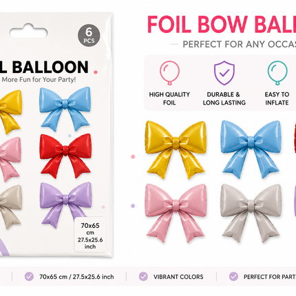 Foil Bow Balloons 6 Pack Multicolor