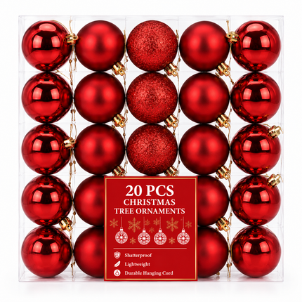 Red Christmas Ball Ornaments 4 x 6 cm  20ct