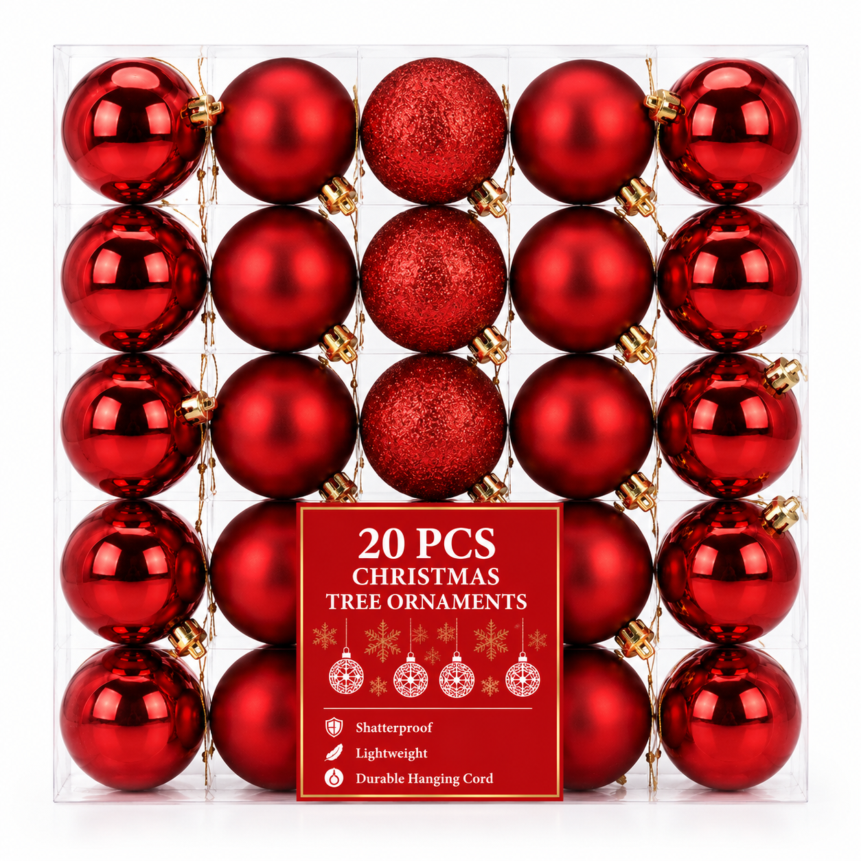 Red Christmas Ball Ornaments 4 x 6 cm  20ct