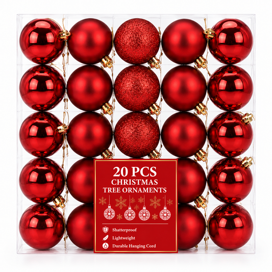 Red Christmas Ball Ornaments 4 x 6 cm  20ct