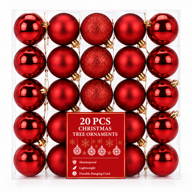 Red Christmas Ball Ornaments 4 x 6 cm  20ct