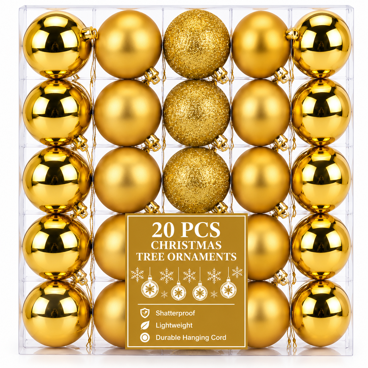 Gold Christmas Ball Ornaments 4 x 6 cm 20ct