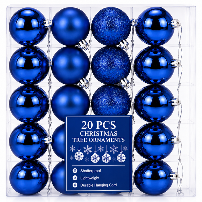 Blue Christmas Ball Ornaments 2 x 6 cm 20ct