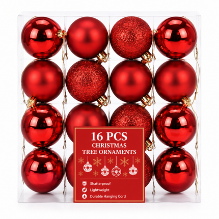 Red Christmas Ball Ornaments 4 x 8 cm 16ct