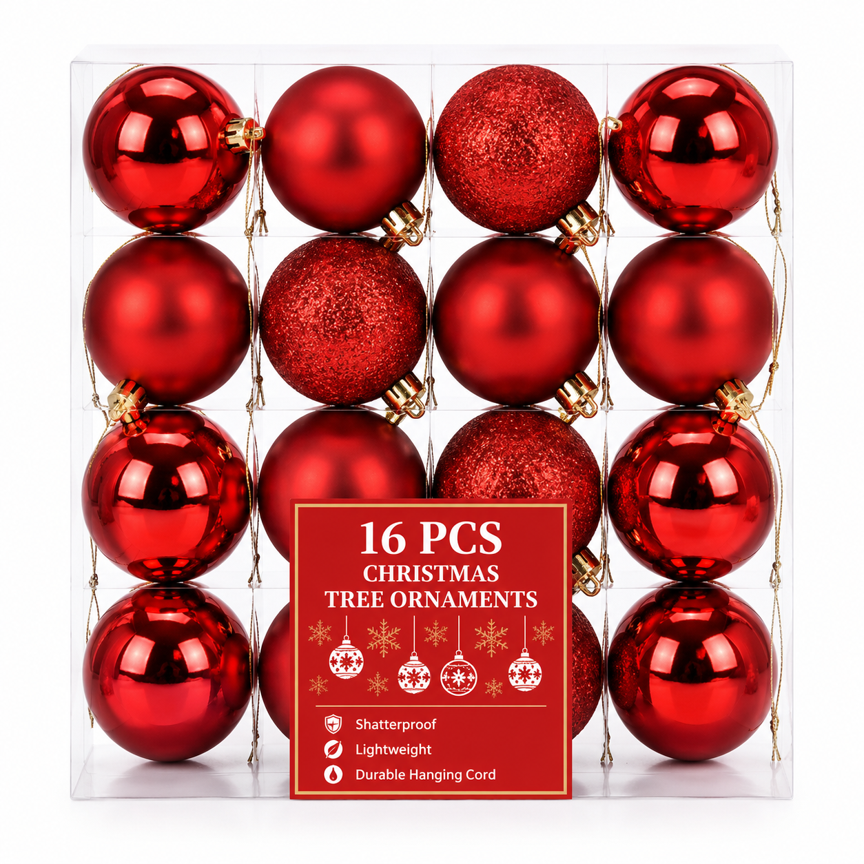 Red Christmas Ball Ornaments 4 x 8 cm 16ct