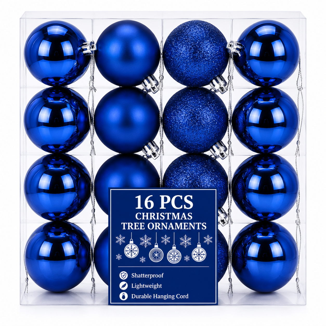 Blue Christmas Ball Ornaments 2 x 8 cm 16ct