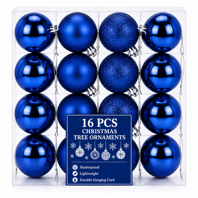 Blue Christmas Ball Ornaments 2 x 8 cm 16ct