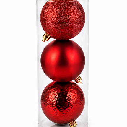 Red Christmas Ball Ornaments 12 cm 3ct