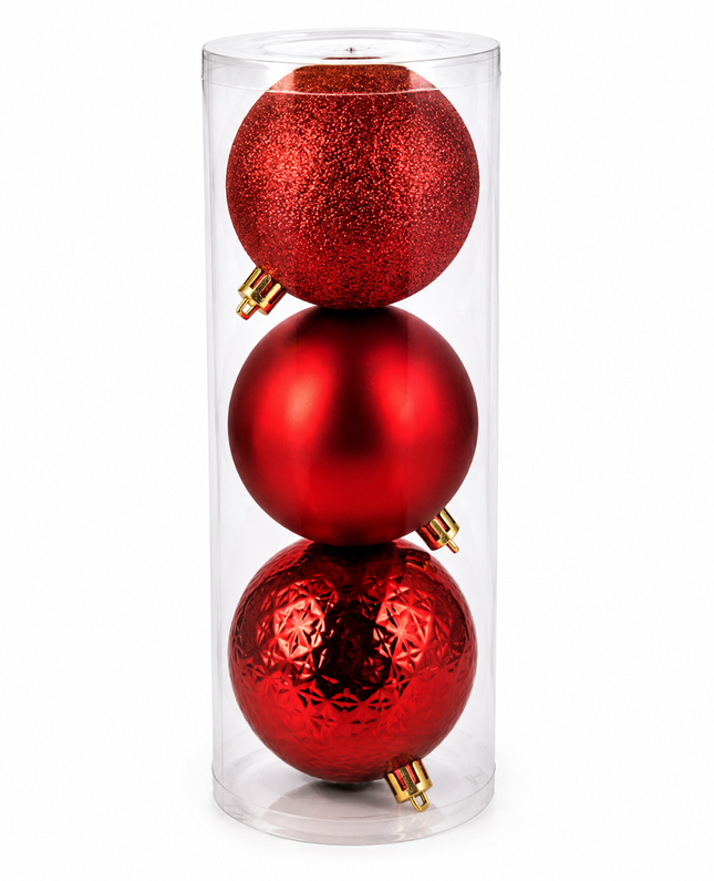 Red Christmas Ball Ornaments 12 cm 3ct