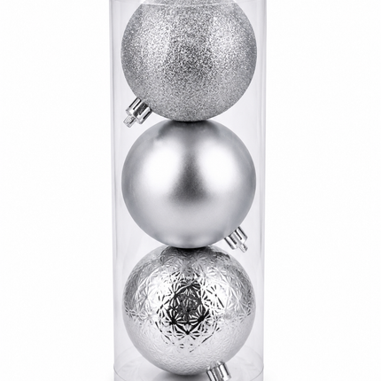 Silver Christmas Ball Ornaments 12 cm 3ct