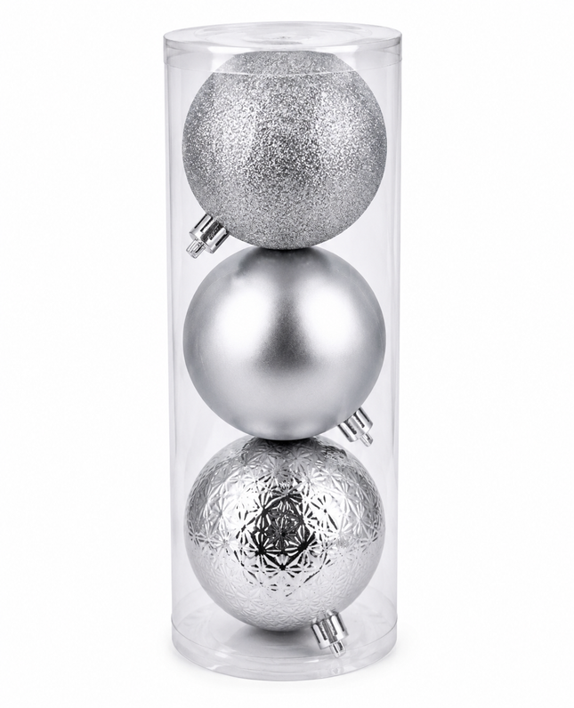 Silver Christmas Ball Ornaments 12 cm 3ct