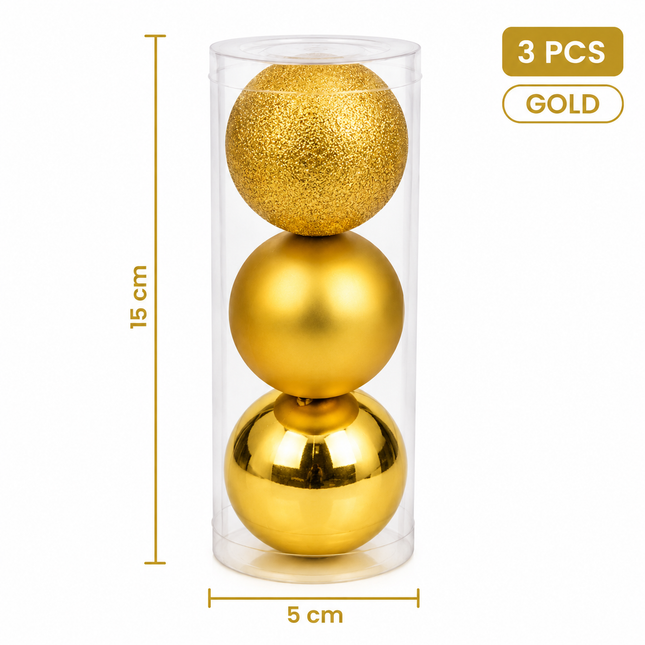 Golden Christmas Ball Ornaments 15 cm 3ct