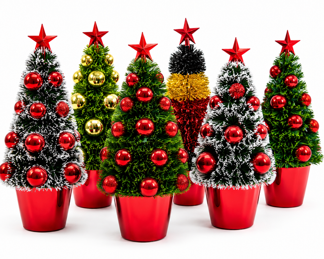 Decorated Mini Christmas Tree in Red Pot