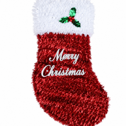 Merry Christmas Tinsel Sock 26 x 35 cm