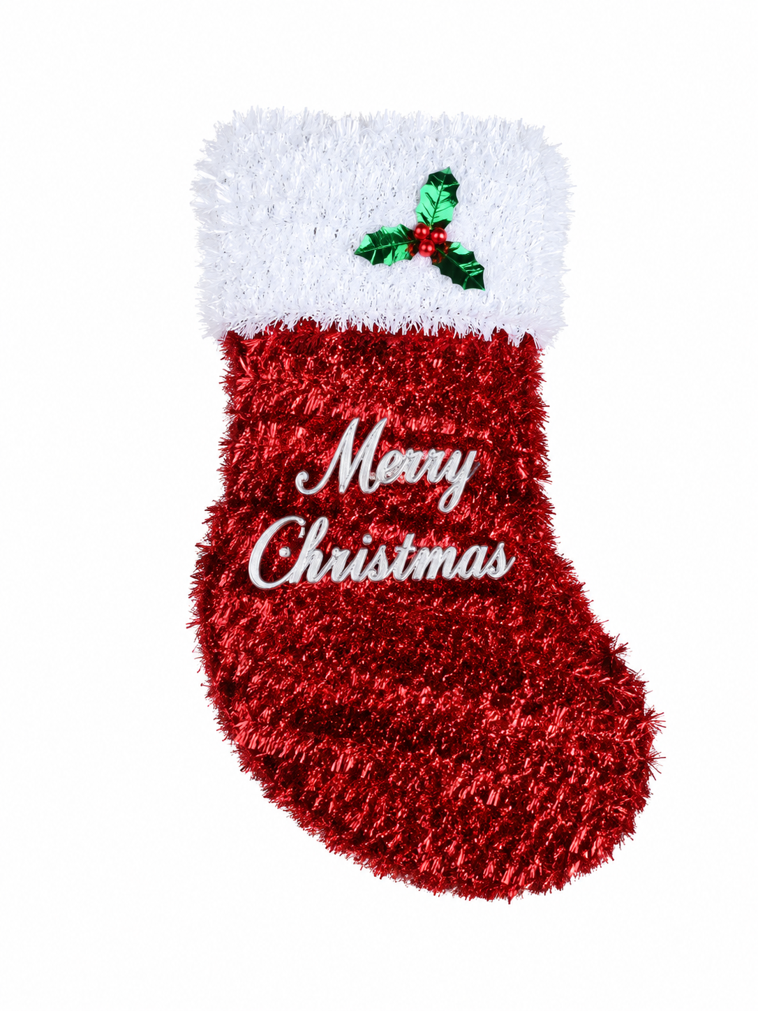 Merry Christmas Tinsel Sock 26 x 35 cm