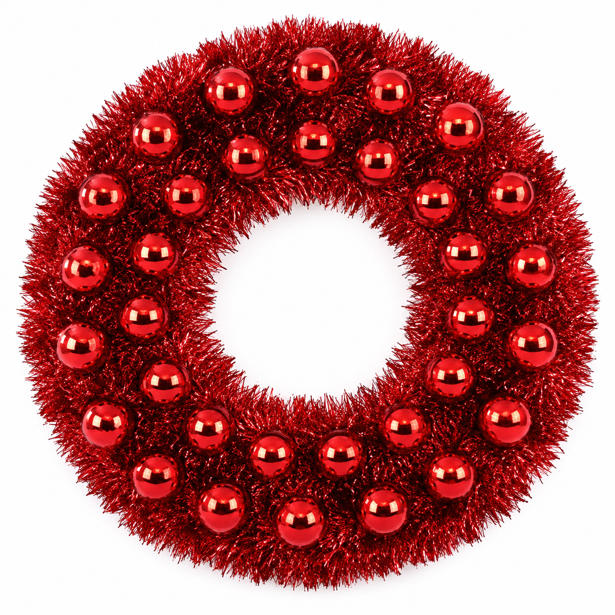 Red Christmas Tinsel Wreath with Ornament Balls 45 cm
