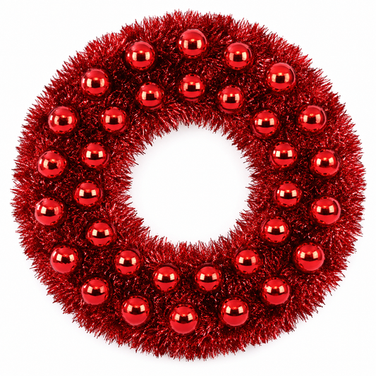 Red Christmas Tinsel Wreath with Ornament Balls 45 cm