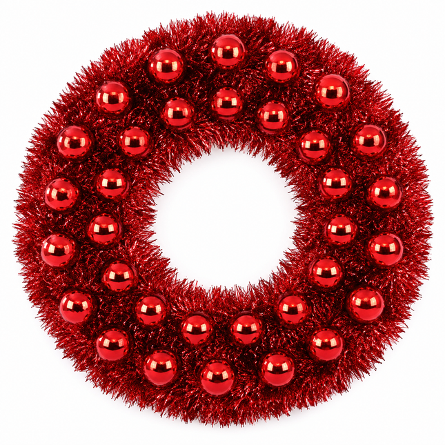 Red Christmas Tinsel Wreath with Ornament Balls 45 cm