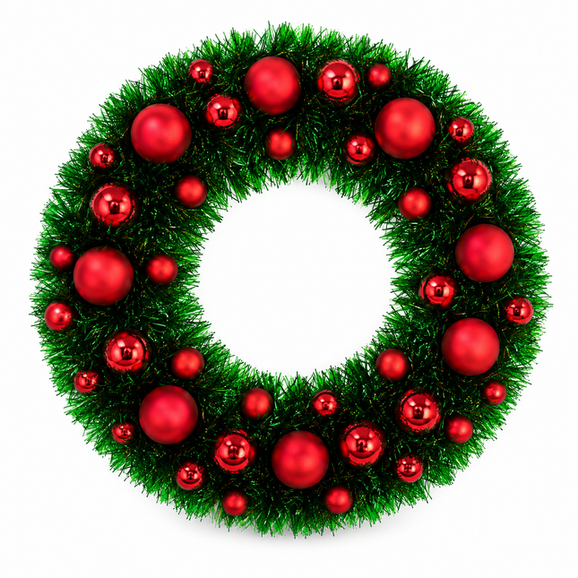 Green Christmas Wreath with Red Ornaments 45 cm