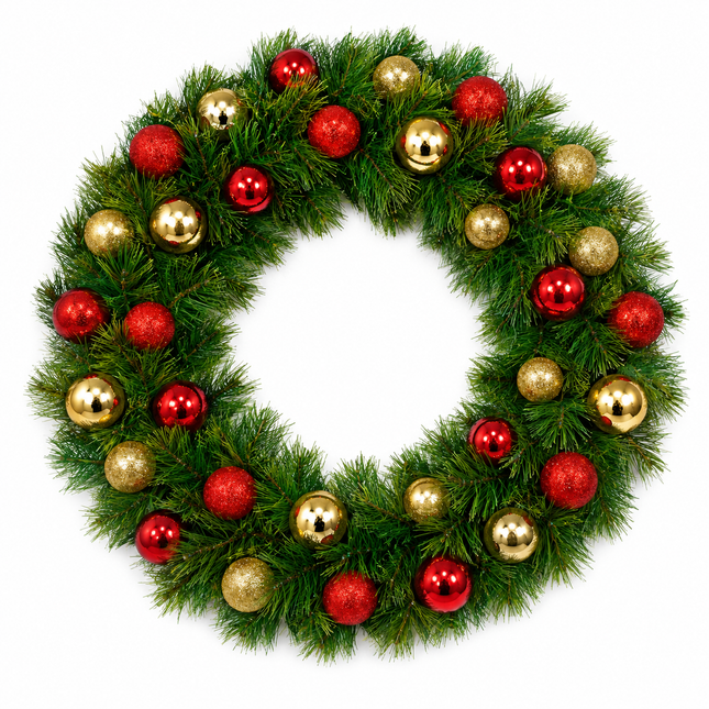 Artificial Christmas Wreath with Red & Gold Baubles 45 cm