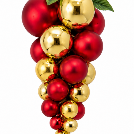 Christmas Ornament Ball Cluster Hanging Decoration – Red & Gold 4 x 8 cm