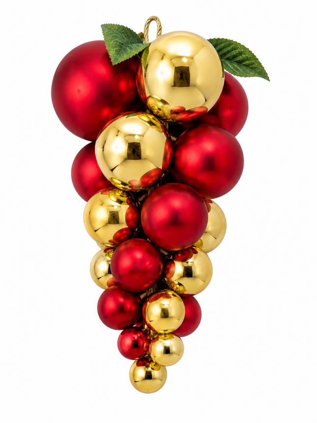 Christmas Ornament Ball Cluster Hanging Decoration – Red & Gold 4 x 8 cm