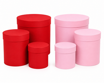 Round Flower Gift Box with Lid – Red & Light Pink 3 pcs set