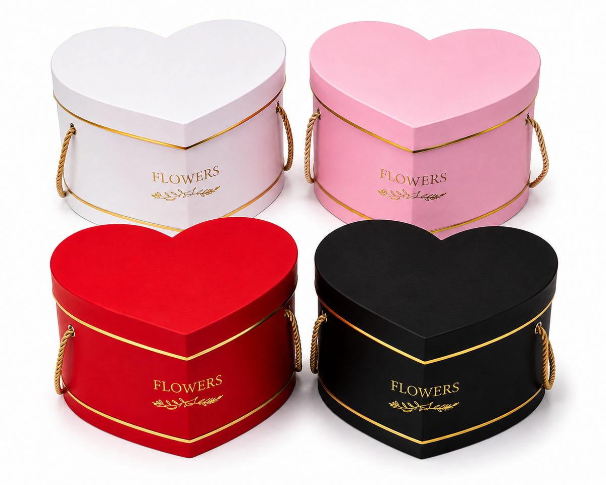 Heart-Shaped Flower Gift Box Set -Red, Pink, Black, White 12.99*12.80*4.53"