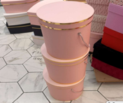 Round Gift Box with Lid & Rope Handle – Gold Trim 3 pcs set