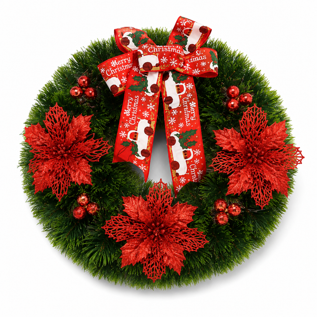 Christmas Poinsettia Wreath with Red Bow 38 cm