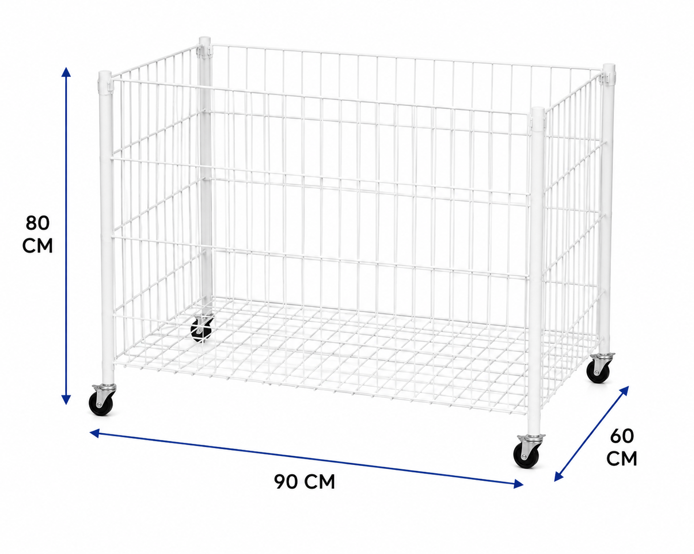 Large Rolling Wire Display Basket with Wheels – 90 × 60 × 80 cm Metal Storage Bin
