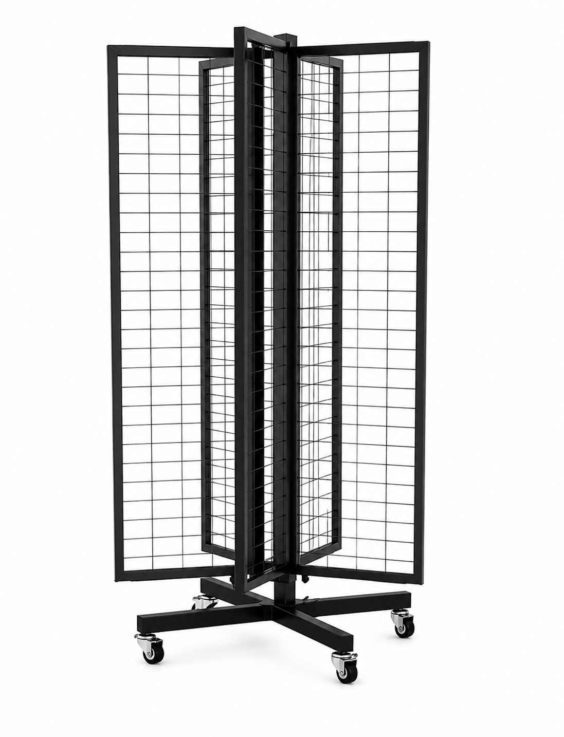 4-Sided Rotating Grid Display Rack with Wheels
