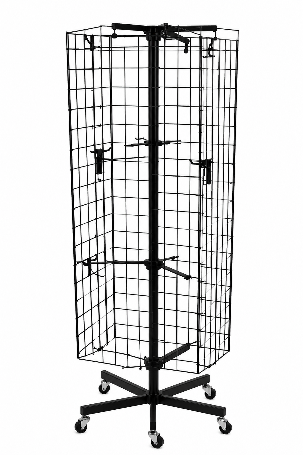 4-Sided Rotating Wire Grid Display Rack with Wheels