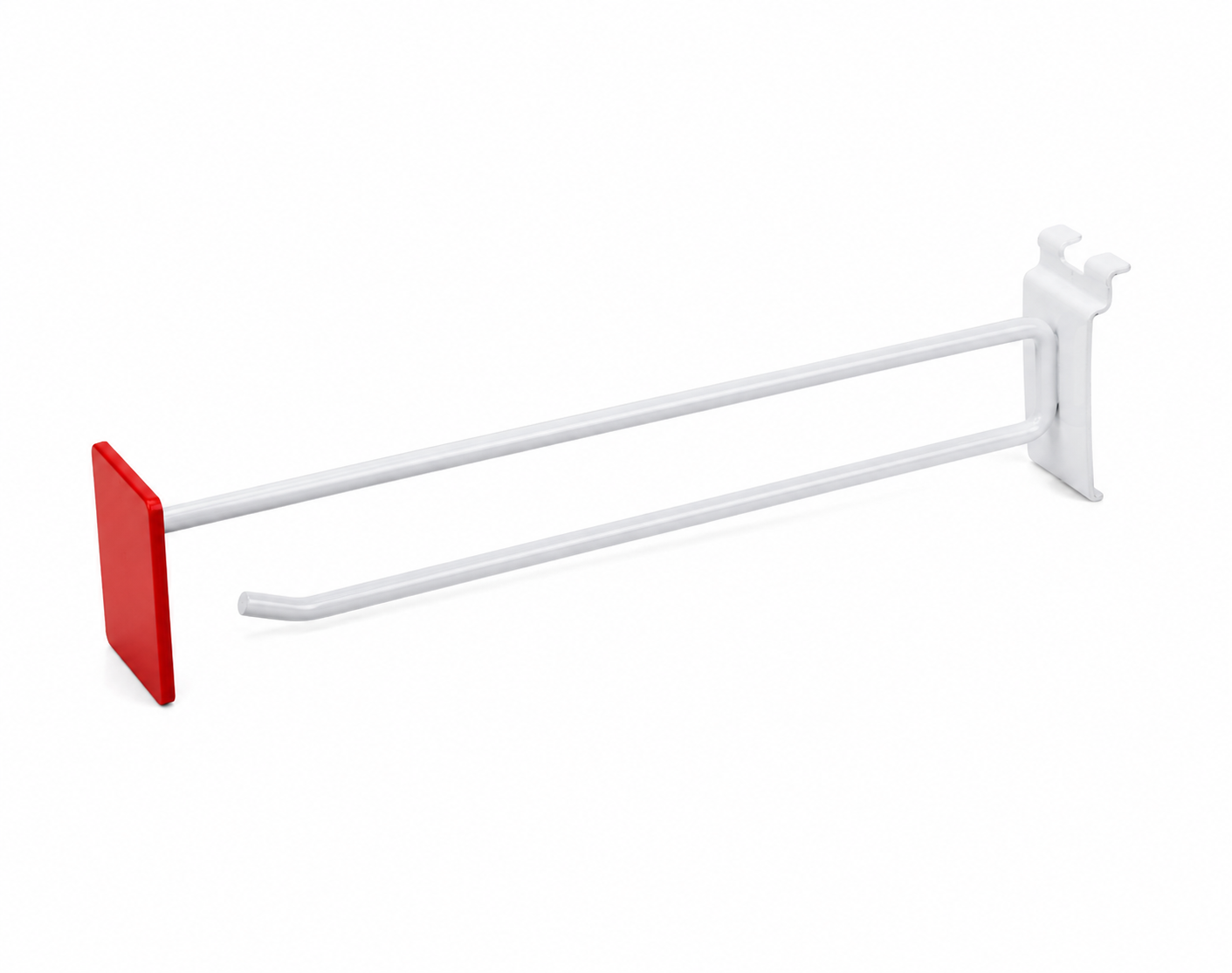 13-Inch White Metal Retail Display Hook with Red Label Holder – Store Rack Hook
