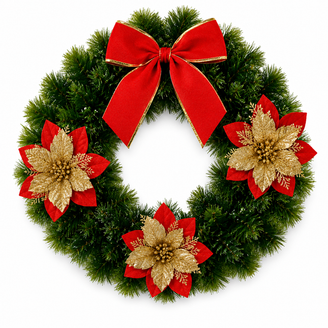 Red & Gold Christmas Wreath 25 cm