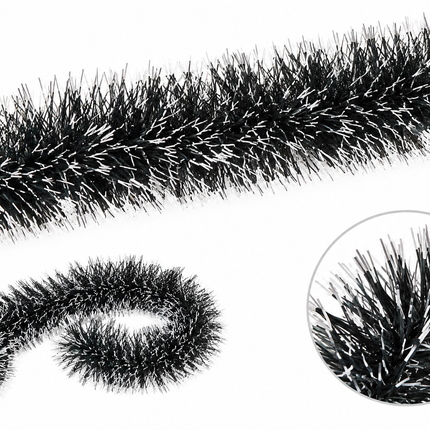 Black & Silver Christmas Tinsel Garland 4 x 9 cm