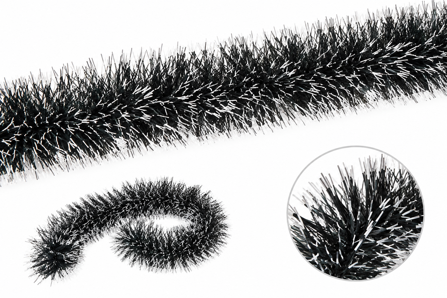 Black & Silver Christmas Tinsel Garland 4 x 9 cm