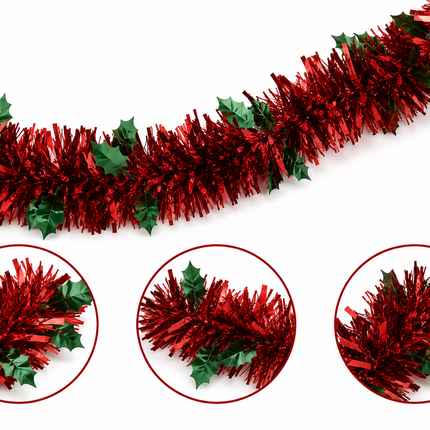 Red Christmas Tinsel Garland 4 x 10 cm
