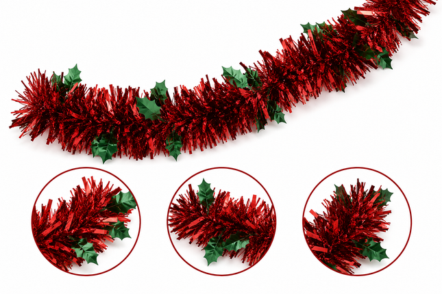 Red Christmas Tinsel Garland 4 x 10 cm